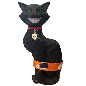 Spooky Village Lighted Black Cat Halloween Blow Mold Sounds Color Change Flaw